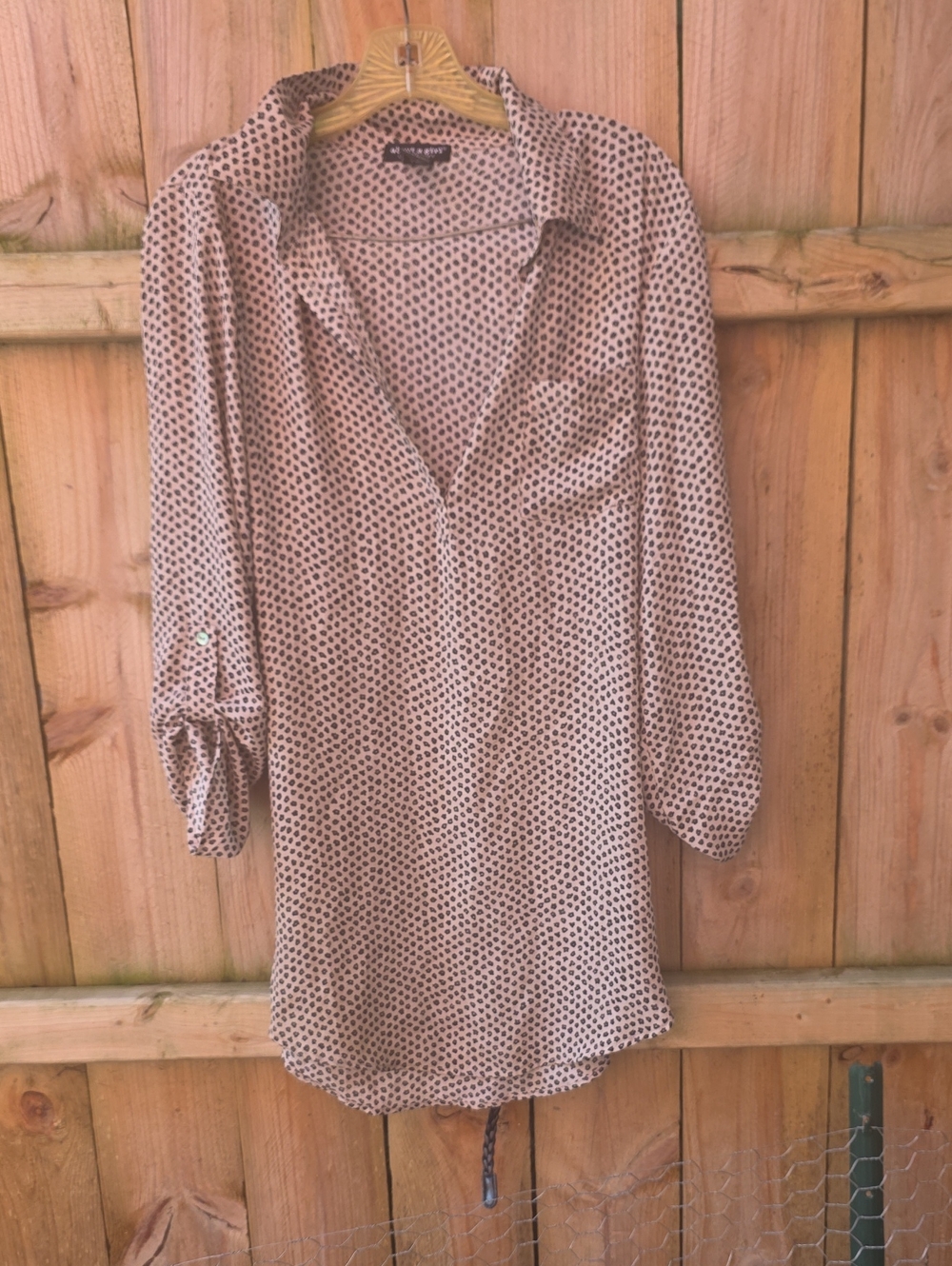 About A Girl Beige Tunic Dress with Black Dot Print
